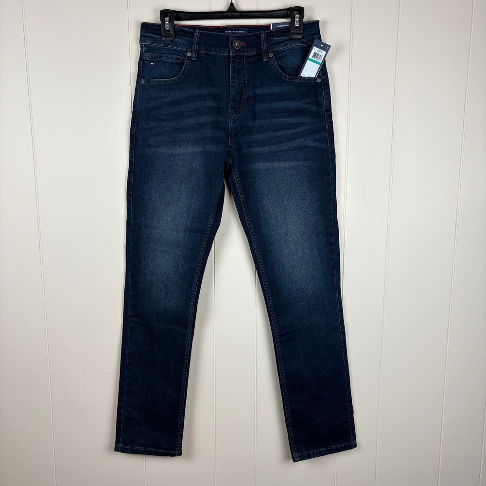Tommy Hilfiger Boys Kent Stretch Straight Slim Fit Jeans Dark Wash Size 16 NEW